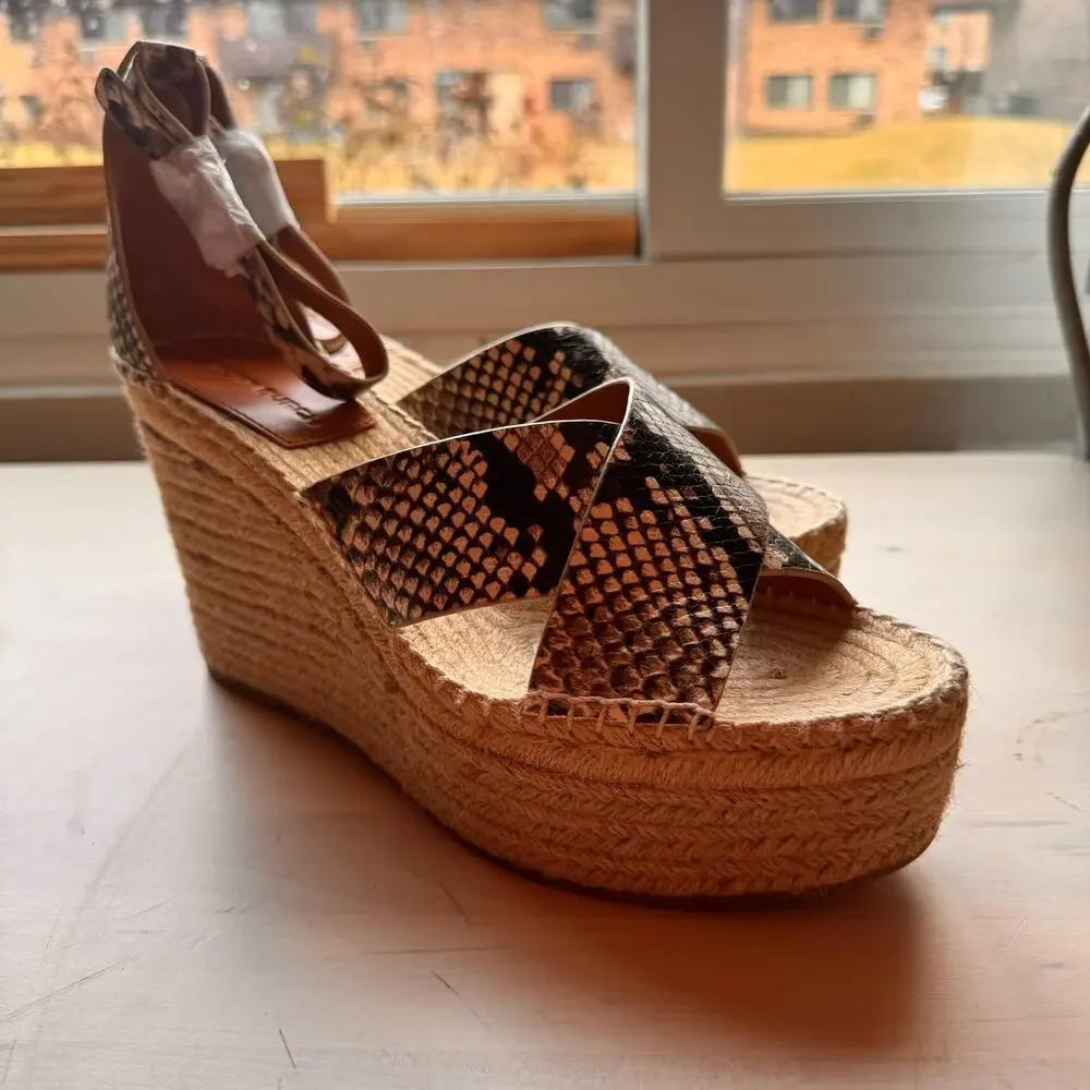 Tory Burch Snake Embossed Leather Espadrille Flats Women’s Size 9